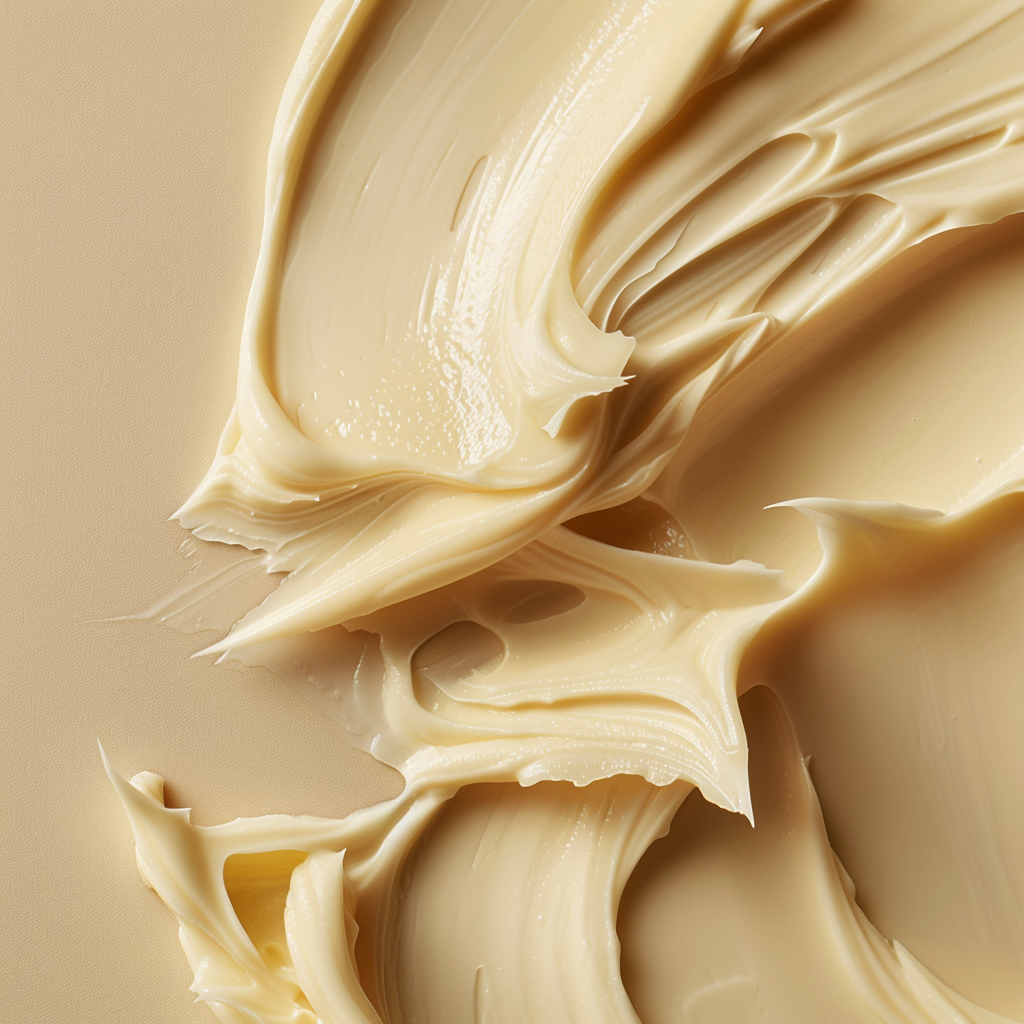 Tan-Beige Shea Butter Cream Ingredient close up with textured appearance.  