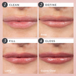 Silky Sculpt in Rose Latte - Applications Steps of Clean, Define, Fill, and Gloss 