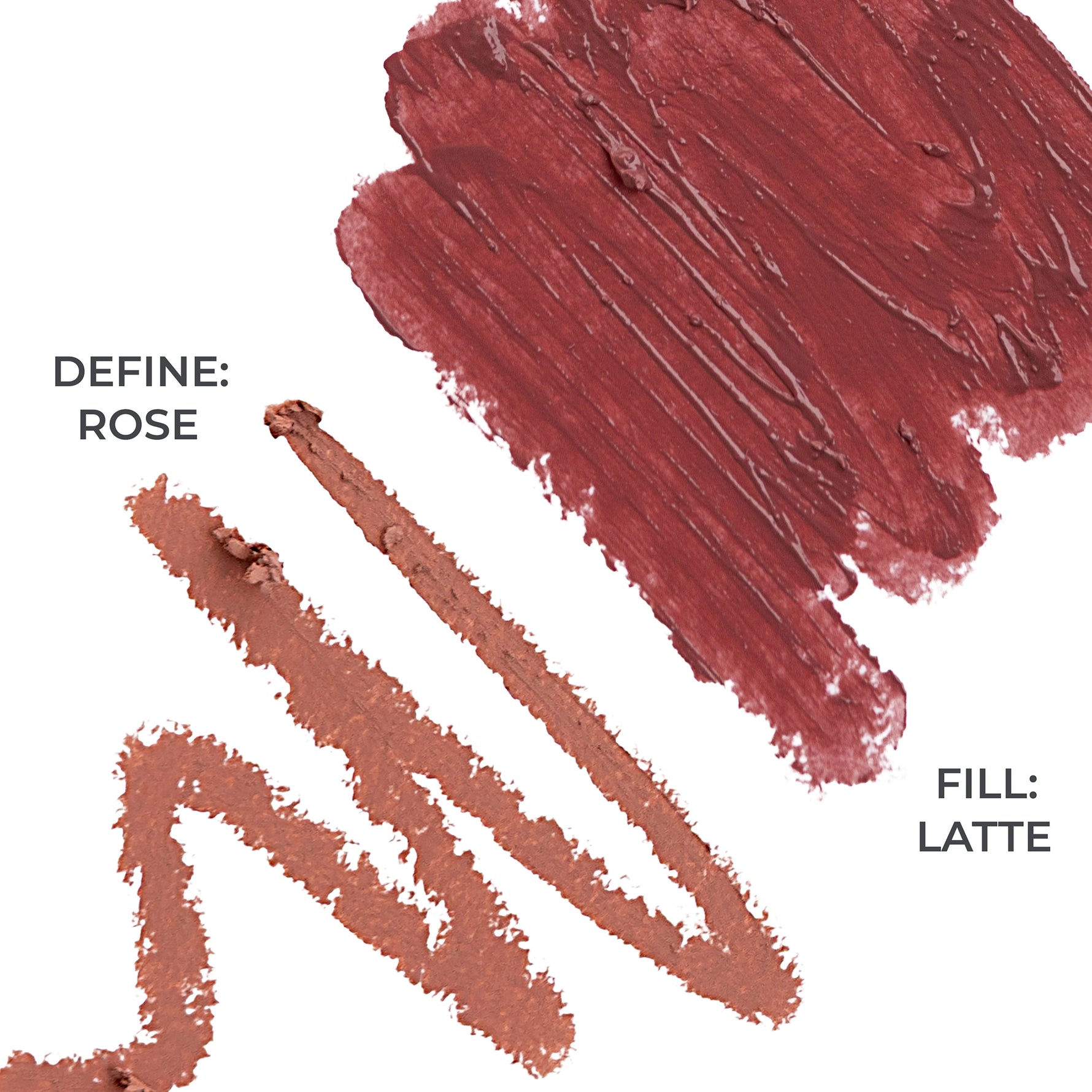 Silky Sculpt in Rose Latte - Swatches of Define: Rose and Fill: Latte 